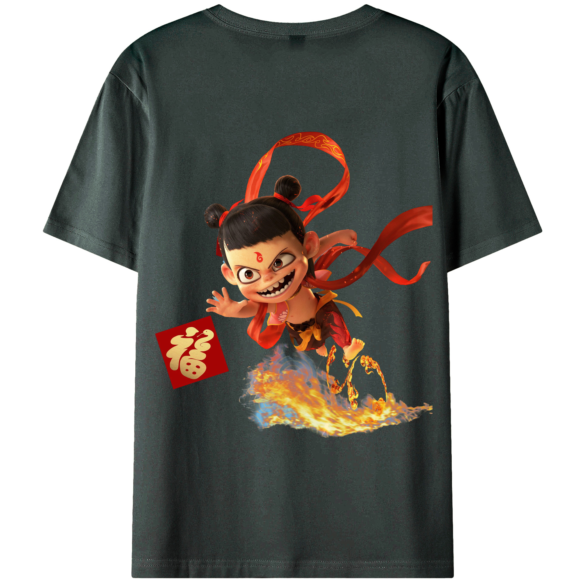 （画像用） Ne Zha 2 ナタ 魔童の大暴れ 綿100％ メンズ半袖Tシャツ（バックプリント） 通気性